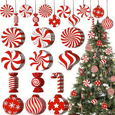 12pcs Wooden Red Candy Cane Christmas Tree Ornaments – Festive Hanging Decorations