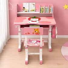 Height Adjustable Kids Study Table & Chair Set with Bookshelf