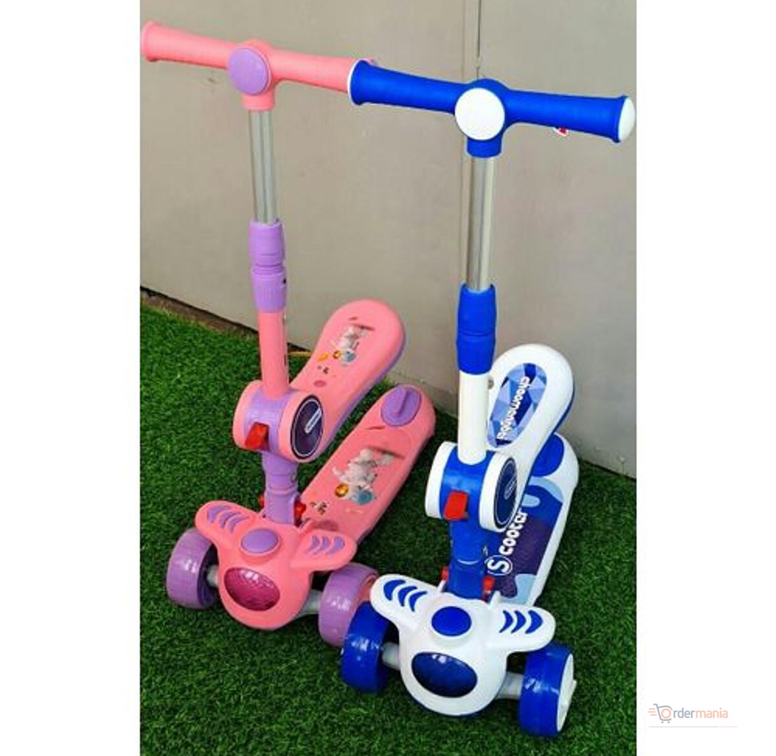 2-in-1 Kids Scooter Adjustable Height Foldable with Rear Brake
