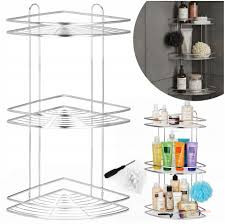 3-Layer Silver Triangle Shelf – Corner Storage Rack for Bathroom, Kitchen, Bedroom & Home Organisation