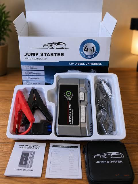 High-Power Digital Car Jump Starter with Air Compressor & Adjustable Flashlight