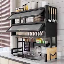 Double Over-the-Sink Dish Rack 85cm – 2-Tier Stainless Steel Kitchen Organizer with Glass Acrylic Cover