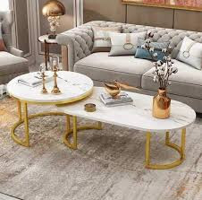 2-in-1 White Marble Coffee Table – Glass Effect Modern Living Room Table for Home, Lounge & Reception Areas