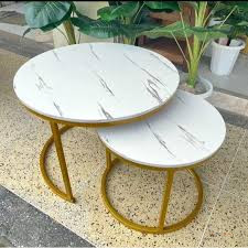 White Nesting Coffee Table – Marble Effect Modern Living Room Table