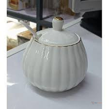 Glass Sugar Dish with Lid & Spoon for Kitchen and Dining Table