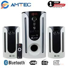 Amtec AM-608 2.1 Speaker System – 8000W PMPO Multimedia Subwoofer with Bluetooth, USB, SD Card, AUX & FM