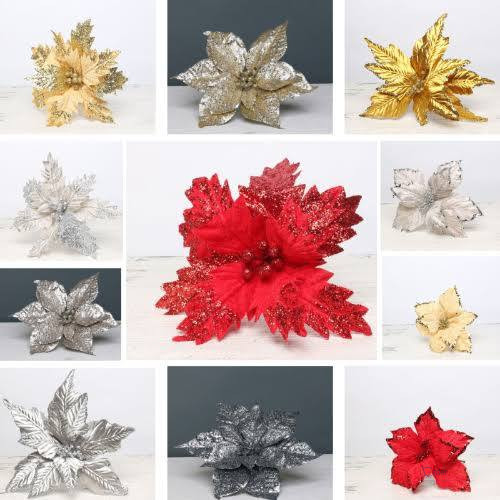 Christmas Flower Ornament with Sequins – Flannel Fabric Artificial Christmas Flower Decoration