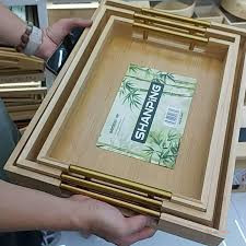 3Pcs Bamboo Food Storage & Serving Trays with Handles