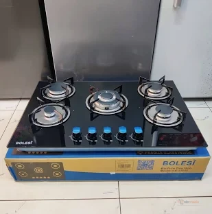Bolesi 5 Burner Built-In Full Gas Cooker – Tempered Glass Gas Hob for Modern Kitchens & Everyday Cooking