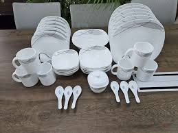 39-Piece Square Opal Glass Dinner Set – Complete Tableware Set