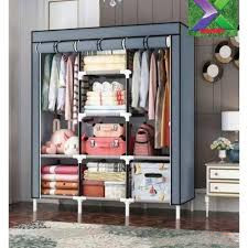 3-Column Portable Wooden Wardrobe – Clothes Storage Cabinet