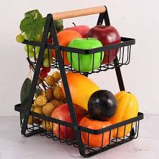 2-Layer Metallic Fruit Rack Organizer – Multifunctional Kitchen Storage Stand for Fruits, Vegetables & Home Organization