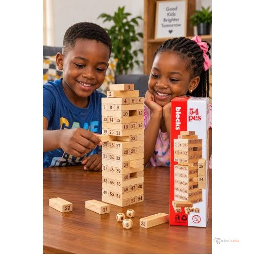 54PCS Wooden Tower Building Blocks Toy Game – Stacking & Balancing Construction Game for Kids & Family Play