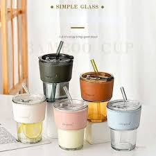 500ML Gorgeous Slub Glass Smoothie Cup with Straw & Leather Cover – Stylish Reusable Drinking Cup for Smoothies, Juices & Cold Drinks