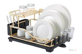 Fancy 2-Tier Gold Dish Rack – Stylish Kitchen Plate and Dish Drying Organizer