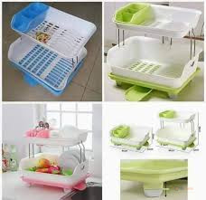 Colored 2 Tier Plastic Dishrack – Kitchen Dish Drying & Storage Rack for Plates, Cups & Utensils