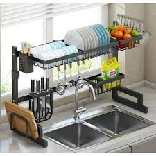 65cm 1-Layer Over-the-Sink Dish Rack with Glass Acrylic Cover – Kitchen Storage & Dish Organizer