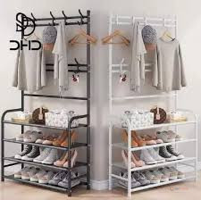 Multifunctional Shoe Rack with Hooks and Coat Hanger Free Standing