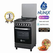Nunix 50×55 3+1 Standing Cooker – Gas Cooker with Electric Oven for Home Cooking