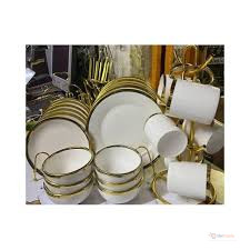 12PCS Elegant White Ceramic Cups & Saucers – Gold Rim Coffee Tea Set