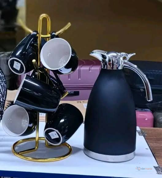 2L Vacuum Flask & 6-Piece Ceramic Coffee & Tea Mug Set