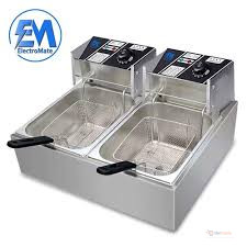ElectroMate 12L Double Deep Fryer 6L+6L Stainless Steel Electric Fryer