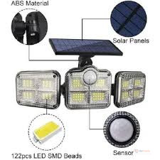 Solar Motion Sensor Flood Light with 3 Rotatable Heads & Remote – Outdoor Solar Security Light
