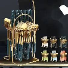 24-Piece Stainless Steel Flatware Set with Ceramic Handles & Stand
