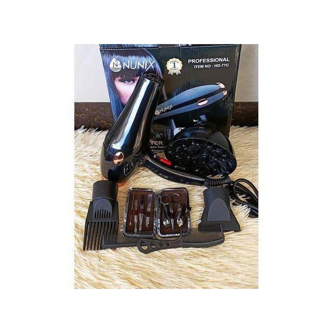 Nunix HD-77C 2400W Professional Hair Blow Dryer – 2 Speed & Multiple Heat Settings for Home and Salon Use