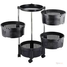 URK Rotatable 4-Tier Fruit Rack with Wheels – Black Stainless Steel & Plastic Kitchen Storage Organizer | OrderMania Kenya