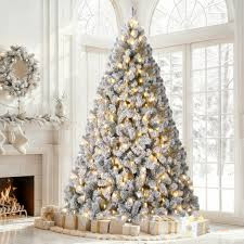 8FT (2.4M) Snow Flocked Christmas Tree with 3000 Leaves – Artificial Snowy Christmas Tree