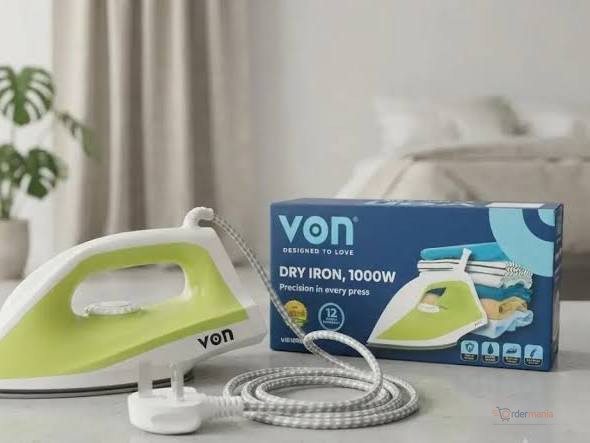 Von 890W Green Dry Iron with Nonstick Soleplate – Electric Clothes Iron for Home Use