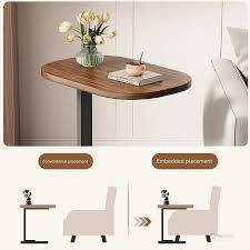 Modern Oval Side Table with Wooden Top & Black Metal Base