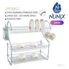 Nunix DR3S 3-Tier Dish Rack with Drain Board – Kitchen Plate and Utensil Organizer