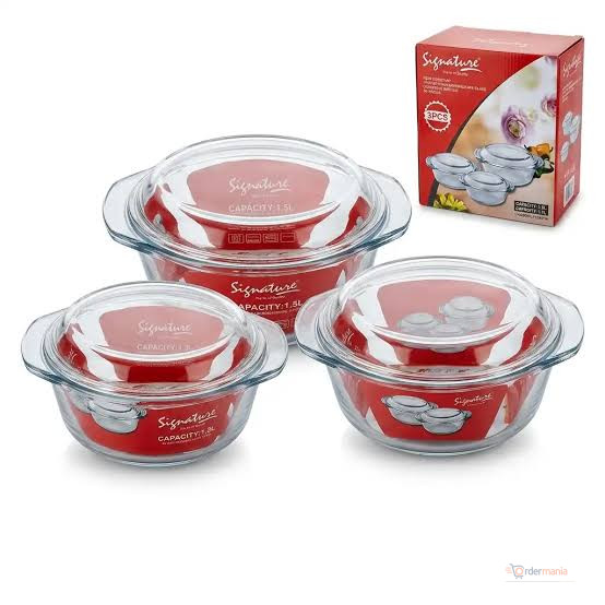 Signature 3PCS High Borosilicate Glass Casserole Set with Lids