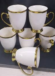 6Pcs Shapely Gold Ring Coloured Cups – Elegant Tea & Coffee Cup Set for Home, Dining & Entertaining