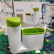2 In 1 Sleek Sink Tidy Set – Soap Dispenser & Sponge Holder for Kitchen and Bathroom
