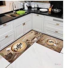 2PCS Kitchen Mat Set Non-Slip Microfiber Rugs 118x44cm & 68x44cm