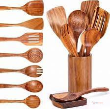 9-Piece Wooden Kitchen Utensil Set with Holder – Cooking Tools