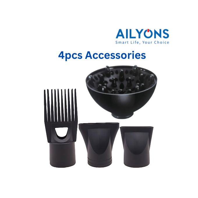AILYONS U1 Professional Hair Blow Dryer 2400W – 3 Heat & Speed Settings with Diffuser and 4 Beauty Accessories