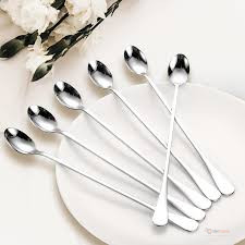 6-Piece Long Stainless Steel Tea Spoons – Mirror Finish for Coffee, Juice, Ice Cream & Desserts