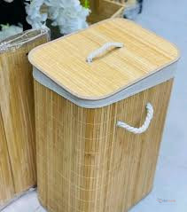 Bamboo Laundry Basket with Lid & Rope Handles – 40 × 30 × 57 cm Clothes Hamper for Bedroom, Bathroom & Home