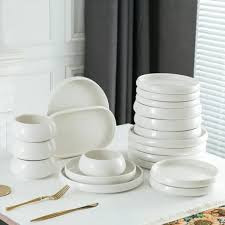 24pcs Elegant White Ceramic Dinner Set – 6 Dinner Plates, Side Plates & Bowls