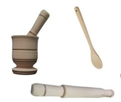 3-in-1 Wooden Cooking Spoon Chapati Rolling Pin Mortar & Pestle