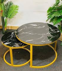 2-in-1 Marble Nesting Coffee Table – High Quality Glass-Effect Modern Living Room Table Set for Home & Lounge