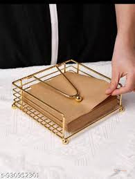 Flat Napkin / Serviette Holder with Wooden Base – Tabletop Tissue & Napkin Stand for Dining Table, Kitchen & Home