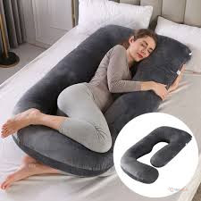 Grey U-Shaped Pregnancy Pillow – Cotton Body-Hugging Maternity Support Pillow, 1.5kg