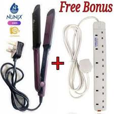 Nunix Flat Iron Hair Straightener with Free 4-Way Extension Cable – Adjustable Heat for Easy Hair Styling at Home