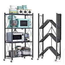 Big Size 4-Tier Foldable Kitchen Rack with Wheels | Kitchen Storage Organizer