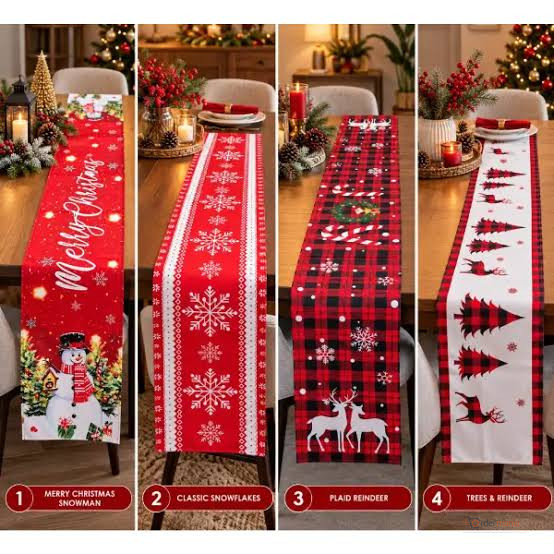 Christmas Table Runner 33×200cm – Snowman & Gnome Design Linen Table Cloth for Dining, Kitchen & Party Décor